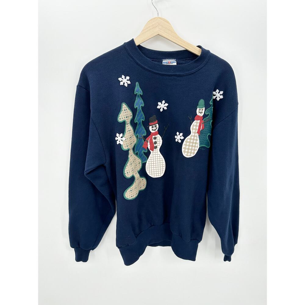 Jerzees Navy Blue Crewneck Pullover Unisex M Christmas Winter Novelty Fleece